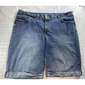 St. John’s Bay Women’s Denim Bermuda Shorts Size 20W Blue Embroidered Cuff